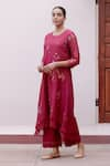 Buy_Vaayu_Red Cotton Muslin Embroidery Thread Applique Round Floral Kurta And Pant Set _Online_at_Aza_Fashions