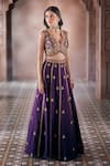 Shop_Aariyana Couture_Purple Bamber Silk Embroidered Floral Plunged V Lehenga And Blouse Set _Online_at_Aza_Fashions