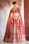 Buy_Aariyana Couture_Red Lehenga And Blouse Raw Silk Embroidered Floral Scalloped Scoop Bridal Set _at_Aza_Fashions