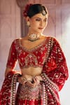 Buy_Aariyana Couture_Red Lehenga And Blouse Raw Silk Embroidered Floral Scalloped Scoop Bridal Set _Online_at_Aza_Fashions