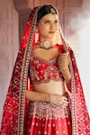 Shop_Aariyana Couture_Red Lehenga And Blouse Raw Silk Embroidered Floral Scalloped Scoop Bridal Set _at_Aza_Fashions