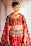 Aariyana Couture_Red Lehenga And Blouse Raw Silk Embroidered Floral Scalloped Scoop Bridal Set _at_Aza_Fashions