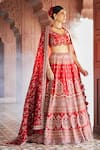 Buy_Aariyana Couture_Red Lehenga And Blouse Raw Silk Embroidered Floral Scalloped Scoop Bridal Set 