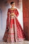 Shop_Aariyana Couture_Red Lehenga And Blouse Raw Silk Embroidered Floral Scalloped Scoop Bridal Set 