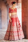 Aariyana Couture_Red Lehenga And Blouse Raw Silk Embroidered Floral Scalloped Scoop Bridal Set _Online