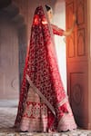 Aariyana Couture_Red Lehenga And Blouse Raw Silk Embroidered Floral Scalloped Scoop Bridal Set _Online_at_Aza_Fashions