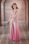 Buy_Aariyana Couture_Pink Jacket Net Hand Embroidered Pearl Work V Neck Sharara Set 