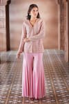 Shop_Aariyana Couture_Pink Jacket Net Hand Embroidered Pearl Work V Neck Sharara Set 