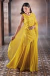 Buy_Aariyana Couture_Yellow Kurta And Dupatta Silk Organza Embroidered Floral Botanic Sharara Set _at_Aza_Fashions