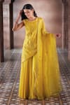 Buy_Aariyana Couture_Yellow Kurta And Dupatta Silk Organza Embroidered Floral Botanic Sharara Set 