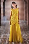 Buy_Aariyana Couture_Yellow Kurta And Dupatta Silk Organza Embroidered Floral Botanic Sharara Set _Online