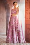 Buy_Aariyana Couture_Purple Silk Satin Organza Embroidered Floral Shower Of Bridal Lehenga Set 