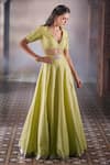 Aariyana Couture_Yellow Blouse And Lehenga Brocade Embroidered Jaal Pattern Plunged V Set _at_Aza_Fashions