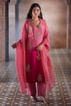 Buy_Aariyana Couture_Pink Kurta And Pant Bamber Silk Embroidered Floral Buttis Scalloped V Ombre Set _at_Aza_Fashions