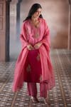 Buy_Aariyana Couture_Pink Kurta And Pant Bamber Silk Embroidered Floral Buttis Scalloped V Ombre Set _Online_at_Aza_Fashions