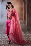 Shop_Aariyana Couture_Pink Kurta And Pant Bamber Silk Embroidered Floral Buttis Scalloped V Ombre Set _Online_at_Aza_Fashions