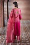 Aariyana Couture_Pink Kurta And Pant Bamber Silk Embroidered Floral Buttis Scalloped V Ombre Set _Online_at_Aza_Fashions