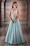 Buy_Aariyana Couture_Sky Blue Blouse Bamber Silk Embroidered Floral Pleated Skirt Set With Jacket _Online