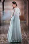 Aariyana Couture_Sky Blue Blouse Bamber Silk Embroidered Floral Pleated Skirt Set With Jacket _Online_at_Aza_Fashions