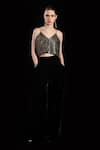 Rara Avis_Black Viscose Embroidered Dabka V Neck The Treasured Metallic Crop Top _at_Aza_Fashions