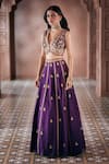 Buy_Aariyana Couture_Purple Bamber Silk Embroidered Floral Plunged V Lehenga And Blouse Set 