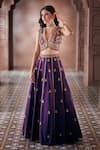 Shop_Aariyana Couture_Purple Bamber Silk Embroidered Floral Plunged V Lehenga And Blouse Set 