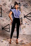 Buy_Echke_Blue Cotton Plain Mandarin Collar Top _at_Aza_Fashions