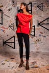 Buy_Echke_Red Lycra Cotton Plain Asymmetric Top _at_Aza_Fashions