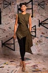 Buy_Echke_Green Zara Cotton Plain Round Neck Asymmetric Top _at_Aza_Fashions