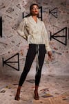 Echke_Gold Organza Foil Lapel Collar Pattern Jacket _Online_at_Aza_Fashions