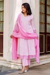 Missprint_Pink Kurta Kota Doriya Hand Block Print Lace V Neck Meadow Set _Online_at_Aza_Fashions