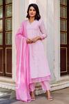 Buy_Missprint_Pink Kurta Kota Doriya Hand Block Print Lace V Neck Meadow Set _Online_at_Aza_Fashions