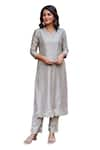 Buy_Missprint_Grey Kurta And Dupatta Silk Chanderi Embroidered Cutwork V Mist Detailed Set _Online_at_Aza_Fashions