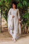 Missprint_Grey Kurta And Dupatta Silk Chanderi Embroidered Cutwork V Mist Detailed Set _Online