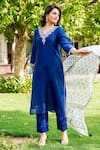 Missprint_Blue Kurta And Dupatta Silk Chanderi Hand Block Elegance Embroidered Pant Set _at_Aza_Fashions