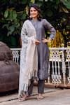 Buy_Missprint_Grey Kurta And Dupatta Silk Chanderi Hand Block Mist Thread Embroidered Set _at_Aza_Fashions