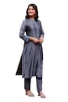 Missprint_Grey Kurta And Dupatta Silk Chanderi Hand Block Mist Thread Embroidered Set _at_Aza_Fashions