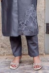 Shop_Missprint_Grey Kurta And Dupatta Silk Chanderi Hand Block Mist Thread Embroidered Set 