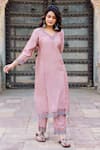 Missprint_Pink Kurta And Dupatta Silk Chanderi Hand Embroidered Scallop Hem Pant Set _Online_at_Aza_Fashions