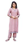 Shop_Missprint_Pink Kurta And Dupatta Silk Chanderi Hand Embroidered Scallop Hem Pant Set 