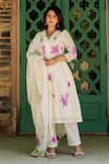 Buy_Missprint_White Kurta And Dupatta Silk Chanderi Hand Painted Floral V Blossom Pant Set _at_Aza_Fashions