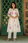 Buy_Missprint_White Kurta And Dupatta Silk Chanderi Hand Painted Floral V Blossom Pant Set _Online_at_Aza_Fashions