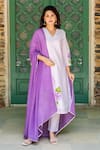 Buy_Missprint_Purple Kurta Silk Chanderi Hand Painted Floral V Neck Mist Pant Set _at_Aza_Fashions