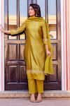 Buy_Missprint_Gold Kurta Silk Chanderi Embroidered Mukaish Round Swarnali Placket Set _at_Aza_Fashions