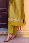 Shop_Missprint_Gold Kurta Silk Chanderi Embroidered Mukaish Round Swarnali Placket Set _Online_at_Aza_Fashions