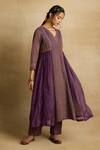 Buy_Rhua India_Purple Kota Silk Embroidery Aari V Neck Alani And Zardozi Panelled Kurta Set _Online_at_Aza_Fashions