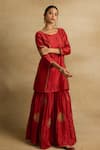 Buy_Rhua_Red Chanderi Silk Embroidery Aari Round Samira And Zardozi Work Kurta Sharara Set _at_Aza_Fashions