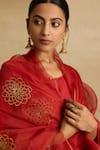 Rhua_Red Chanderi Silk Embroidery Aari Round Samira And Zardozi Work Kurta Sharara Set _Online_at_Aza_Fashions