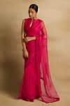 Buy_Rhua_Pink Organza Embroidery Aari High Notched Ziya Petunia And Zardozi Saree Set _at_Aza_Fashions