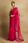 Buy_Rhua India_Pink Organza Embroidery Aari High Notched Ziya Petunia And Zardozi Saree Set _Online_at_Aza_Fashions